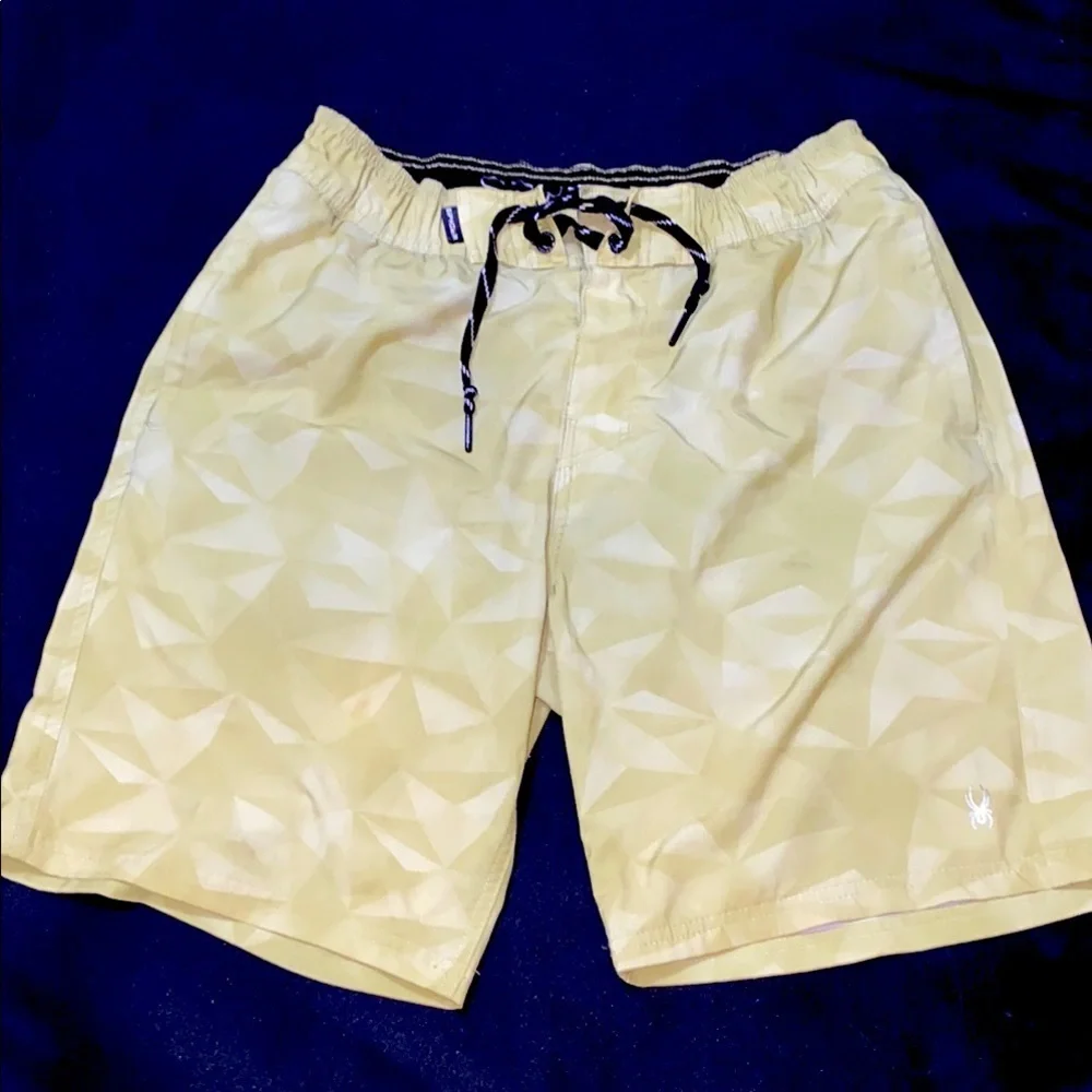 Spyder Mens medium Soft green subtle geo design Board Shorts‎ Quick-Dry Swimwear